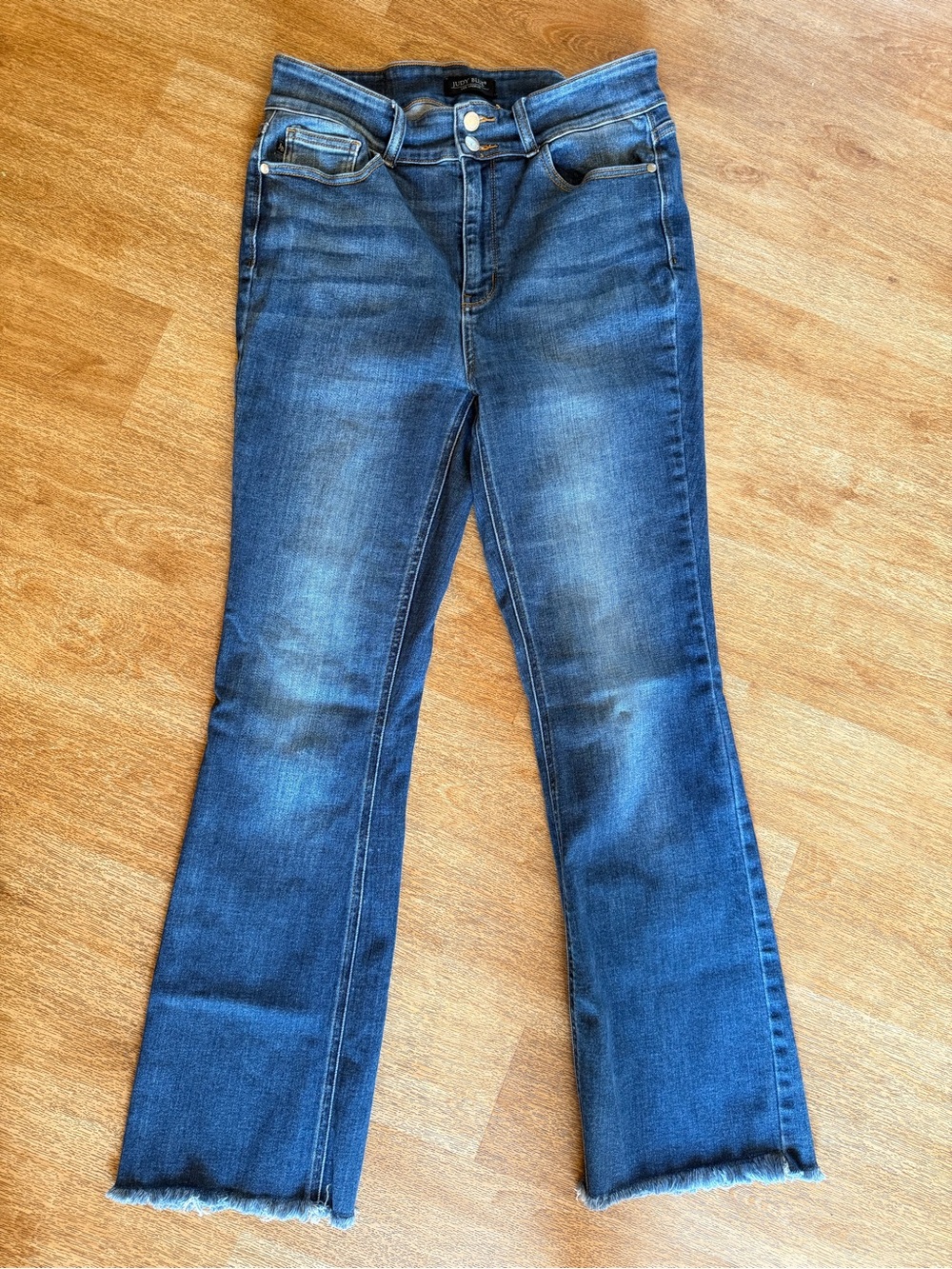 Judy Blue Medium Wash Flared Jeans with Raw Hem